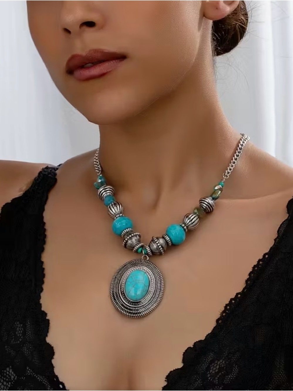 Turquoise Statement Pendant Necklace - Women Jewelry